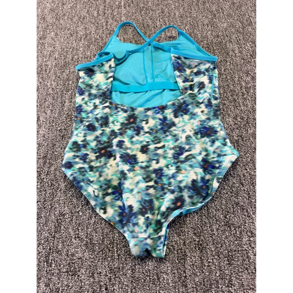Athleta Girl Swimsuit Kids Blue Floral One Piece Adjustable Straps